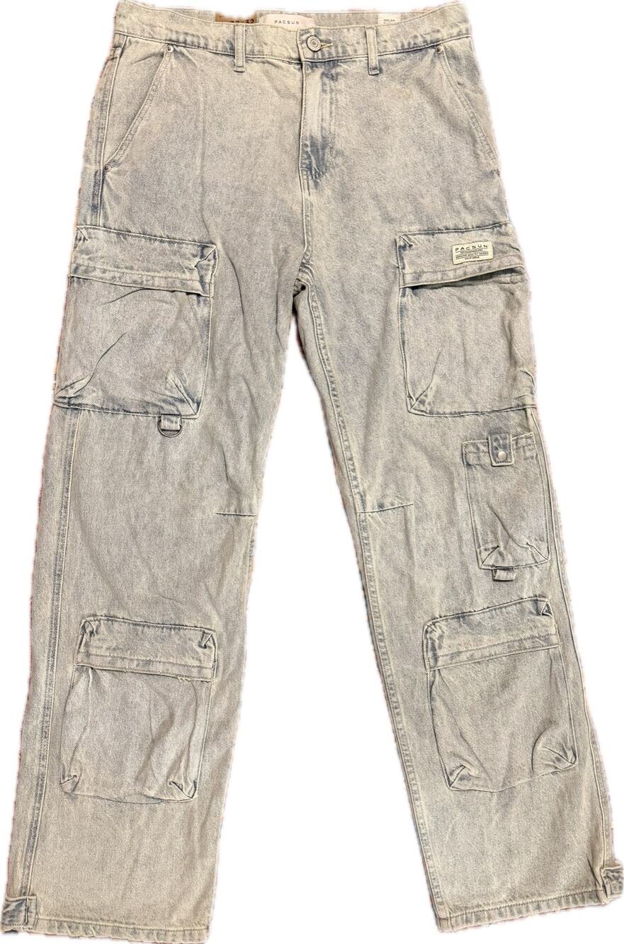 NWT PacSun Dylan Baggy Cargo Jeans Light Wash 32x32 Mid Rise Wide Leg Men New